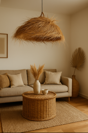 Suspension boule en feuilles de palmier